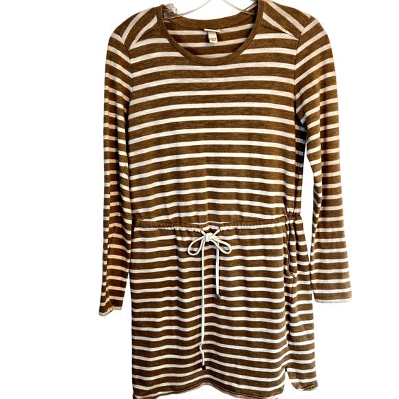 Merona Women's Dress XS Extra Small Brown Striped Long Sleeves Misses Size 0 2 - Picture 1 of 7